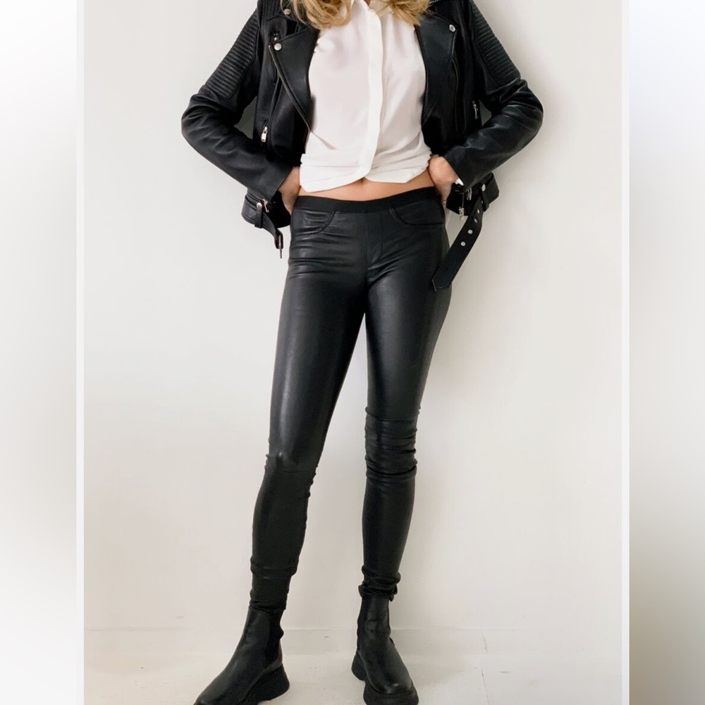 E4 HELMUT LANG Leather Lamb Leggings Dark Grey Skinny Pant